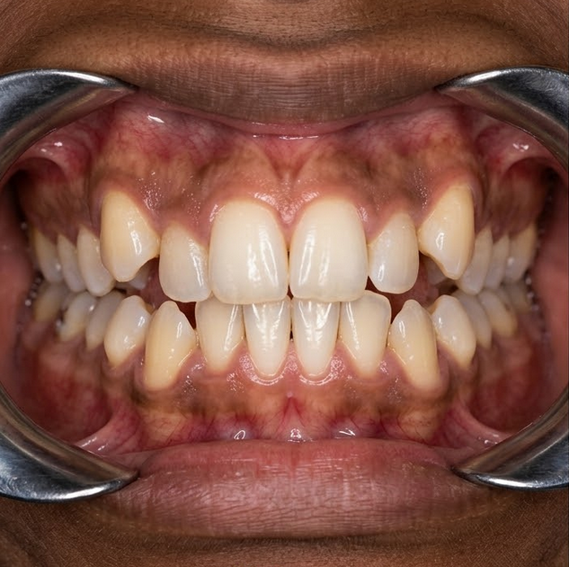 Before invisible aligner treatment showing crooked teeth at Gupta Dental Tricity