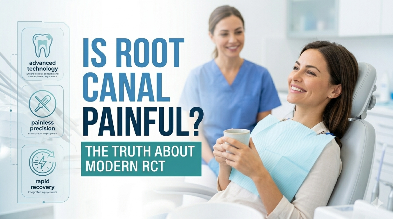 Endodontist performing rotary root canal under dental microscope in a Chandigarh clinic