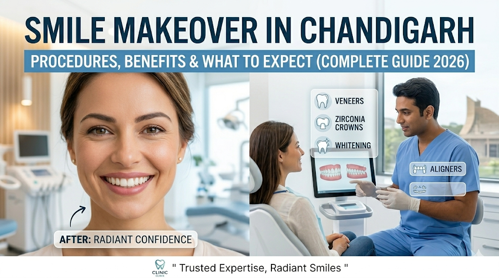 Incredible before and after smile makeover showing custom veneers and whitening at a Chandigarh clinic